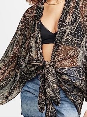 Free People Golden Hour Tie Front Kimono One Size